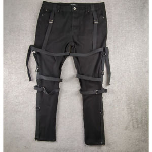 Serenade Stoic Dreams Jeans Mens 40x33 Black Straps Denim Cotton Blend Emo Punk